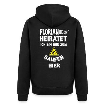 Florian heiratet Junggesellenabschied JGA Spruch - Unisex Premium Bio Zip Hoodie - Schwarz - Hinten - Nico (187cm)
