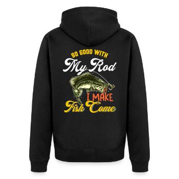 So god with my rod I make fish come fishing - Unisex Premium Organic Zip Hoodie - black - Back - Nico (187cm)