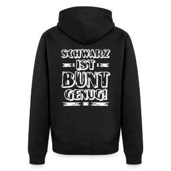 Lustiger Spruch - Unisex Premium Bio Zip Hoodie - Schwarz - Hinten - Nico (187cm)