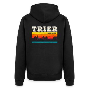 Trier - Unisex Premium Bio Zip Hoodie - Schwarz - Hinten - Nico (187cm)