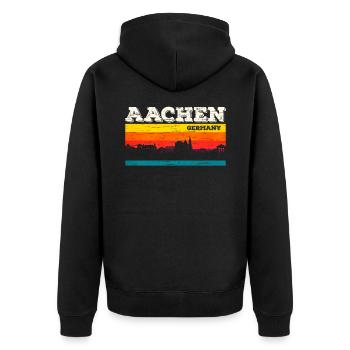 Aachen - Unisex Premium Bio Zip Hoodie - Schwarz - Hinten - Nico (187cm)