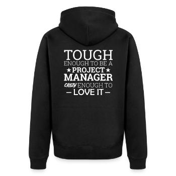 "Project Manager Crazy" | "Project Manager" - Unisex Premium Bio Zip Hoodie - Schwarz - Hinten - Nico (187cm)