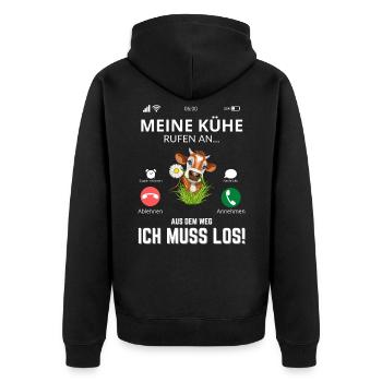 Meine Kühe rufen an - Kuhliebhaber Landwirtschaft - Unisex Premium Bio Zip Hoodie - Schwarz - Hinten - Nico (187cm)