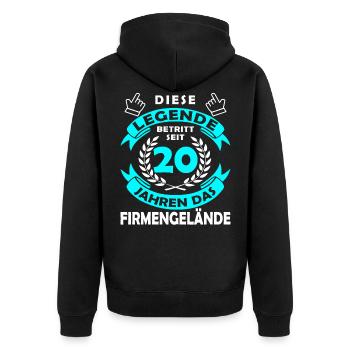 Legende betritt 20 Jahren Gelände - Firmenjubiläum - Unisex Premium Bio Zip Hoodie - Schwarz - Hinten - Nico (187cm)