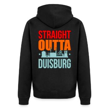 Duisburg - Unisex Premium Bio Zip Hoodie - Schwarz - Hinten - Nico (187cm)