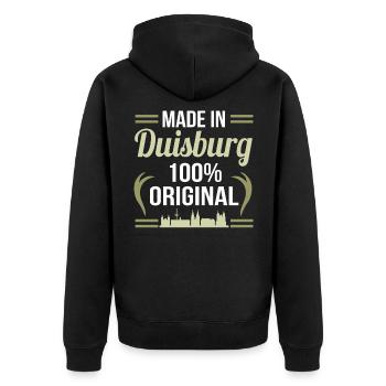 Duisburg - Unisex Premium Bio Zip Hoodie - Schwarz - Hinten - Nico (187cm)
