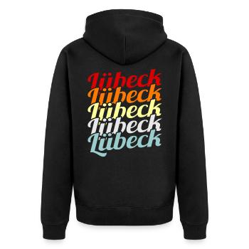 Lübeck - Unisex Premium Organic Zip Hoodie - black - Back - Nico (187cm)