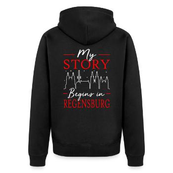 Regensburg - Unisex Premium Bio Zip Hoodie - Schwarz - Hinten - Nico (187cm)