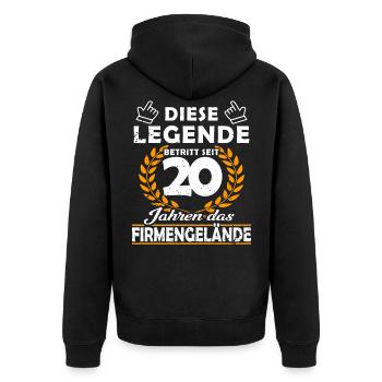 Legende betritt 20 Jahren Gelände - Firmenjubiläum - Unisex Premium Bio Zip Hoodie - Schwarz - Hinten - Nico (187cm)