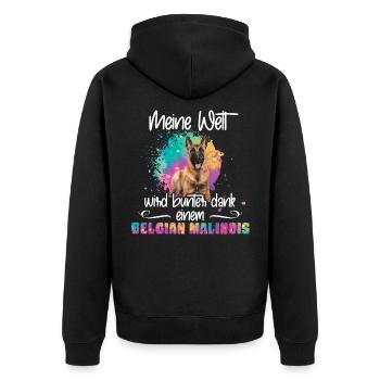 Bunte Welt dank meines Malinois Hund - Unisex Premium Bio Zip Hoodie - Schwarz - Hinten - Nico (187cm)