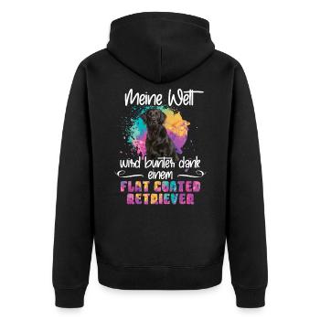 Dank meines Flat coated retriever Hund - Unisex Premium Bio Zip Hoodie - Schwarz - Hinten - Nico (187cm)