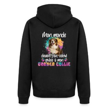 Grâce à mon Border collie chien - Unisex Premium Bio Zip Hoodie - Schwarz - Hinten - Nico (187cm)
