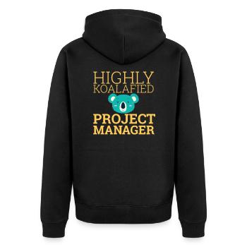 "Project Manager Koalafied | Project Manager" - Unisex Premium Bio Zip Hoodie - Schwarz - Hinten - Nico (187cm)