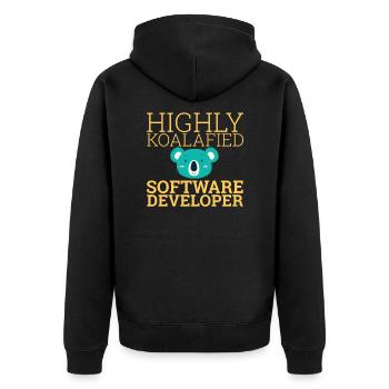 "Software Developer Koalafied | Programmierer" - Unisex Premium Bio Zip Hoodie - Schwarz - Hinten - Nico (187cm)