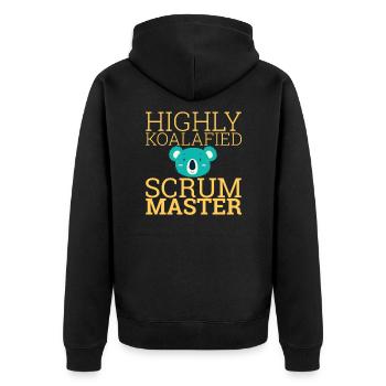"Scrum Master Koalafied | "Scrum Master"" - Unisex Premium Bio Zip Hoodie - Schwarz - Hinten - Nico (187cm)