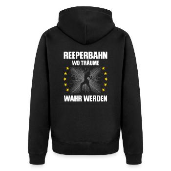 Cooles Reeperbahn St. Pauli Design - Unisex Premium Bio Zip Hoodie - Schwarz - Hinten - Nico (187cm)