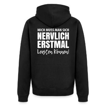 Lustiger Spruch - Unisex Premium Bio Zip Hoodie - Schwarz - Hinten - Nico (187cm)