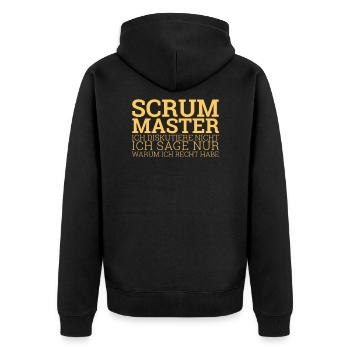 "Scrum Master Discuss | " Scrum Master"" - Unisex Premium Organic Zip Hoodie - black - Back - Nico (187cm)