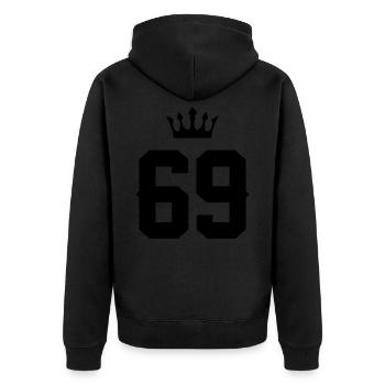 69 Zahl Krone - Unisex Premium Bio Zip Hoodie - Schwarz - Hinten - Nico (187cm)