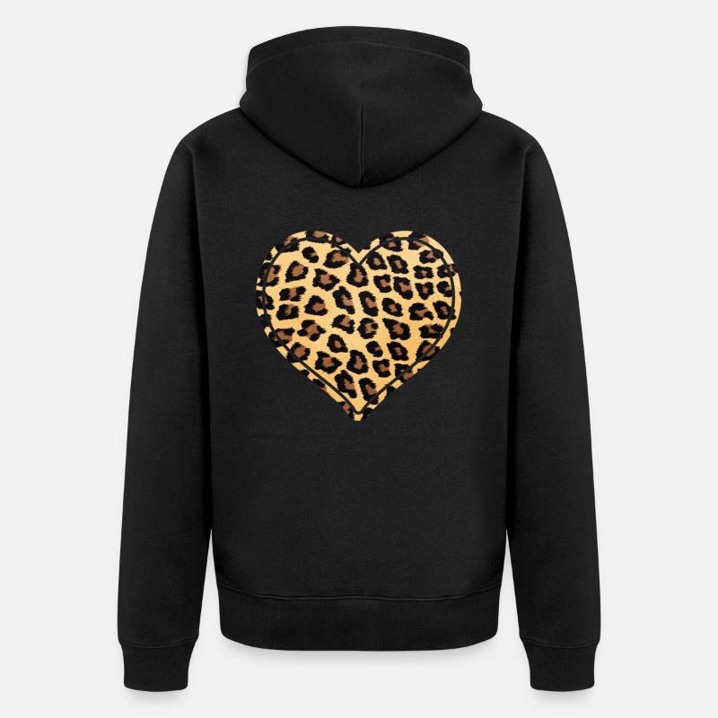 Cadeau Cœur léopard - Veste à capuche bio Premium Unisexe - noir