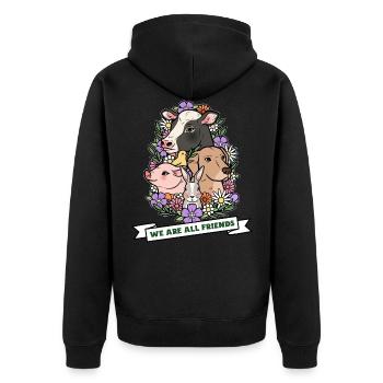 WE ARE ALL FRIENDS - Wir sind alle Freunde - Unisex Premium Bio Zip Hoodie - Schwarz - Hinten - Nico (187cm)