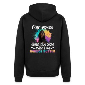 Monde coloré gordon setter Setter Gordon - Unisex Premium Bio Zip Hoodie - Schwarz - Hinten - Nico (187cm)