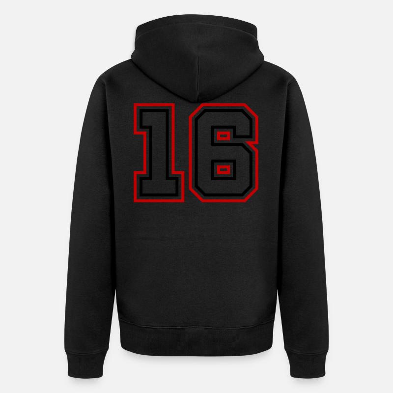 16 Numéro de numéro - Veste à capuche bio Premium Unisexe - noir