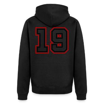 19 Number number - Unisex Premium Organic Zip Hoodie - black - Back - Nico (187cm)