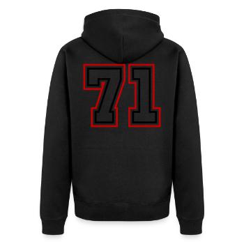 71 Zahl nummer - Unisex Premium Bio Zip Hoodie - Schwarz - Hinten - Nico (187cm)