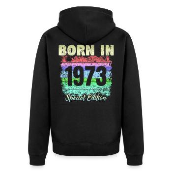 Geboren 1973 - Unisex Premium Bio Zip Hoodie - Schwarz - Hinten - Nico (187cm)