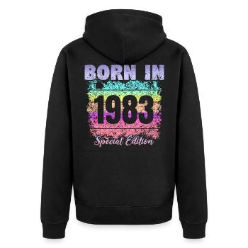 Né en 1983 - Veste à capuche bio Premium Unisexe - noir - Dos - Nico (187cm)