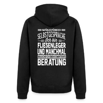 Fliesenleger Handwerker Plattenleger - Unisex Premium Bio Zip Hoodie - Schwarz - Hinten - Nico (187cm)