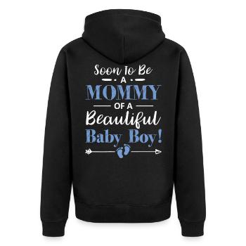 Soon To Be A Mommy Of a Baby Boy New Son Expecting - Unisex Premium Bio Zip Hoodie - Schwarz - Hinten - Nico (187cm)