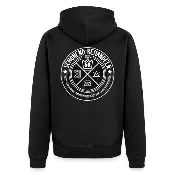 Schonend Behandeln Fünfzig Geschenk 50. Geburtstag - Unisex Premium Bio Zip Hoodie - Schwarz - Hinten - Nico (187cm)