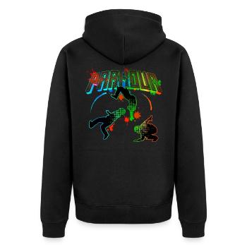 Parkour Freerunner Traceur Le Parcour parkourshirt - Unisex Premium Bio Zip Hoodie - Schwarz - Hinten - Nico (187cm)