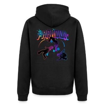 Parkour Freerunner Traceur Le Parcour parkourshirt - Unisex Premium Bio Zip Hoodie - Schwarz - Hinten - Nico (187cm)