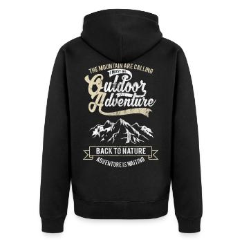 Die Berge rufen - Outdoor Camping Geschenk Motiv - Unisex Premium Bio Zip Hoodie - Schwarz - Hinten - Nico (187cm)