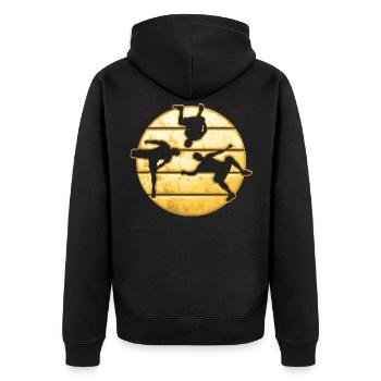 Parkour Freerunner Traceur Le Parcour Gold - Unisex Premium Bio Zip Hoodie - Schwarz - Hinten - Nico (187cm)