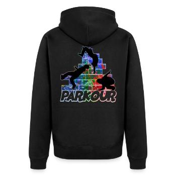 Parkour Freerunner Traceur Le Parcour parkourshirt - Unisex Premium Bio Zip Hoodie - Schwarz - Hinten - Nico (187cm)