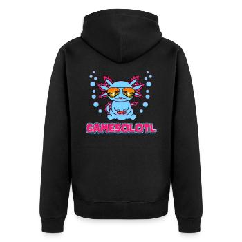 Gamesolotl Gamer Axolotl Gaming - Unisex Premium Organic Zip Hoodie - black - Back - Nico (187cm)