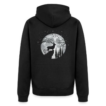Deer - Unisex Premium Organic Zip Hoodie - black - Back - Nico (187cm)