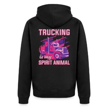 LKW Fahrerin - Unisex Premium Bio Zip Hoodie - Schwarz - Hinten - Nico (187cm)