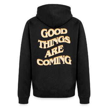 Good things are coming / Urban Design - Unisex Premium Organic Zip Hoodie - black - Back - Nico (187cm)