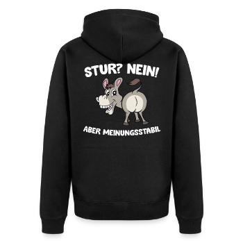 Esel Stur Nein Meinungsstabil lustiger Esel - Unisex Premium Bio Zip Hoodie - Schwarz - Hinten - Nico (187cm)