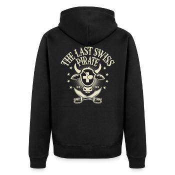 Der Lezte Schweizer Pirat | für alle Schweiz-Fans - Unisex Premium Bio Zip Hoodie - Schwarz - Hinten - Nico (187cm)