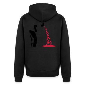 Herzen kotzen - Unisex Premium Bio Zip Hoodie - Schwarz - Hinten - Nico (187cm)