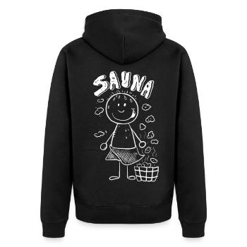 Dampf Sauna Strichmännchen - Unisex Premium Bio Zip Hoodie - Schwarz - Hinten - Nico (187cm)