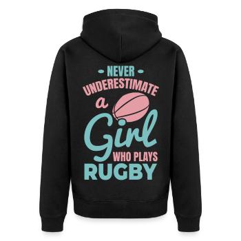 Rugby Spieler Mädchen - Unisex Premium Bio Zip Hoodie - Schwarz - Hinten - Nico (187cm)