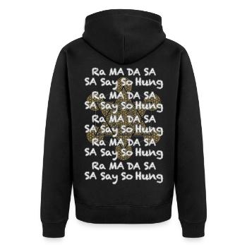 Mantra der Heilung - Unisex Premium Bio Zip Hoodie - Schwarz - Hinten - Nico (187cm)