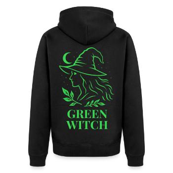Green Witch with Moon and Leaves in Green - Unisex Premium Organic Zip Hoodie - black - Back - Nico (187cm)
